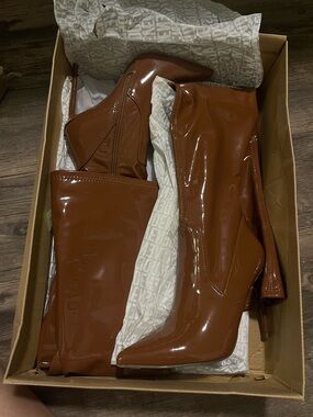 Steve Madden Glossy Chestnut Brown Over-the-Knee Stiletto Boots